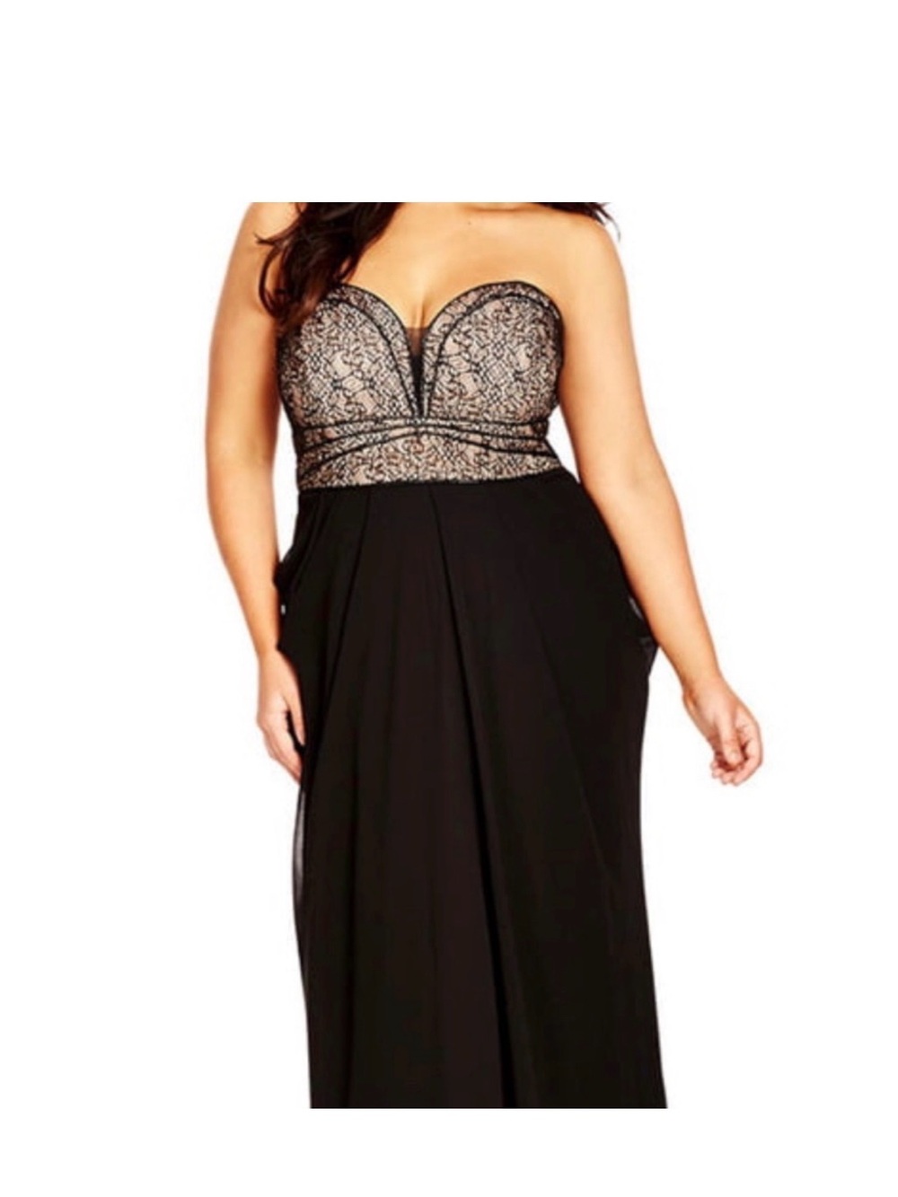 City Chic Motown Strapless Lace & Chiffon Maxi
